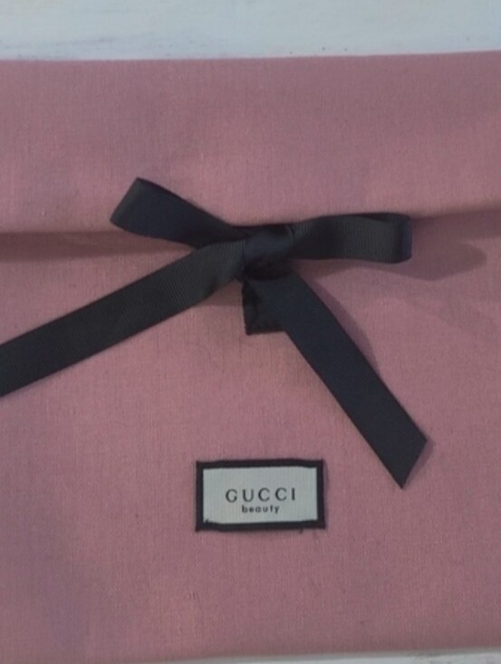 Gucci Handbags - Gucci Pink Pouch with Black Bow
